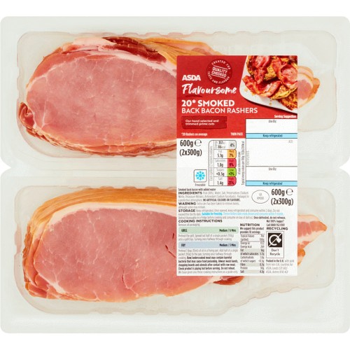 ASDA Flavoursome 20 Smoked Back Bacon Rashers (2 x 300g, 600g) Compare Prices & Where To Buy