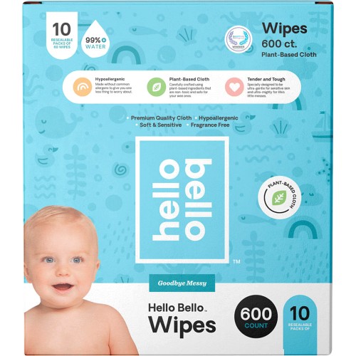 Hello Bello 10 Resealable Packs of 60 Wipes (600) Compare Prices