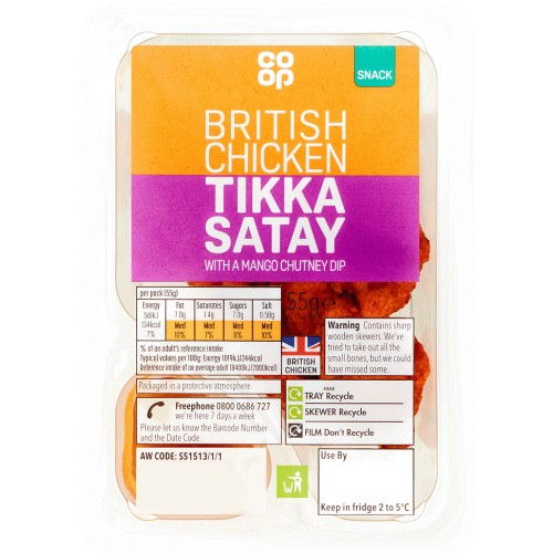 Coop British Chicken Tikka Satay with a Mango Chutney Dip (55g