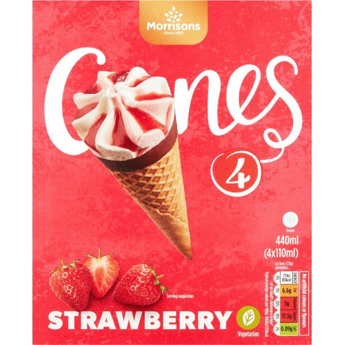 Morrisons Strawberry Ice Cream Cones (4 x 110ml)