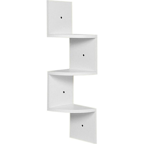 Living and Home 3 Tier White Wooden Zigzag Floating Corner Shelves