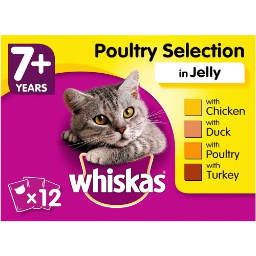 Whiskas Senior 7+ Wet Cat Food Pouches Poultry in Jelly (12 x 100g)