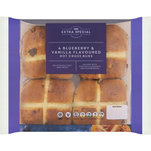 ASDA Extra Special 4 Blueberry & Vanilla Flavoured Hot Cross Buns (4