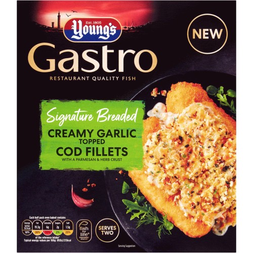 Young's Gastro Signature Breaded Creamy Garlic Topped Cod Fillets (350g ...