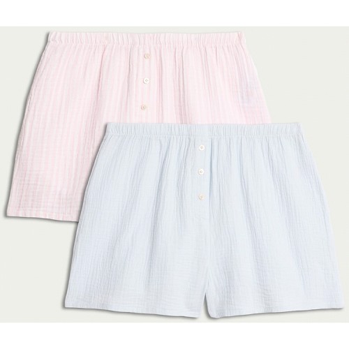 F&F 2-Pack Pure Cotton Button Detail Pyjama Shorts in Multi