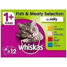 Whiskas Adult Wet Cat Food Pouches Fish & Meat in Jelly (12 x 100g)