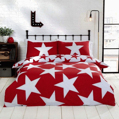 Red Parisian Mini Floral Frill Edge Reversible Duvet Set