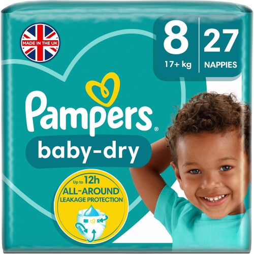 Pampers Baby-Dry Size 8, 27 Nappies, 17kg+, Essential Pack - We Get Any  Stock