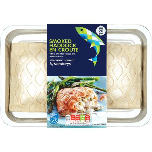 Sainsbury's Smoked Haddock Encroute with a Cheddar Cheese & Spinach Sauce (380g) Compare