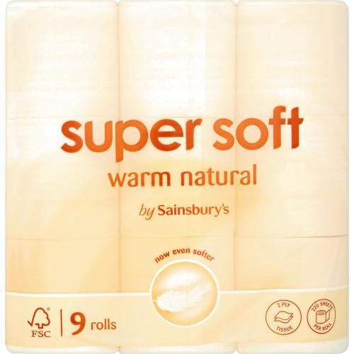 Sainsbury's Super Soft Toilet Tissue Warm Natural Rolls (9) Compare