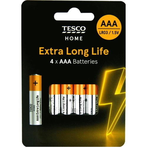 Tesco Extra Long Life Aaa 4 Pack - Tesco Groceries