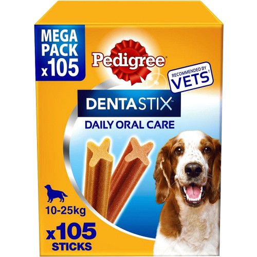 Pedigree Dentastix Daily Adult Medium Dog Treats 105 x Dental Sticks (105 x 2.7kg, 26g)