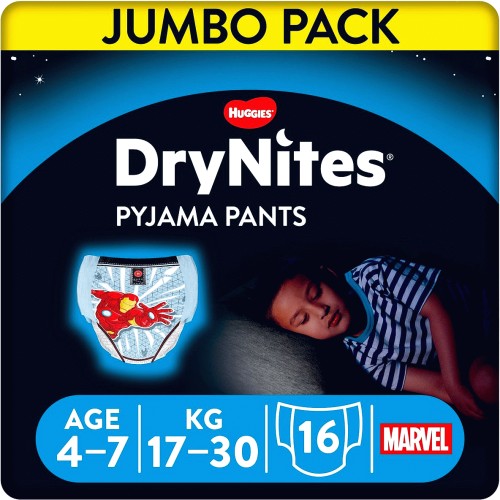 DryNites Boys Pyjama Pants for Bedwetting Age 4-7 Years Jumbo Pack 16 Pants