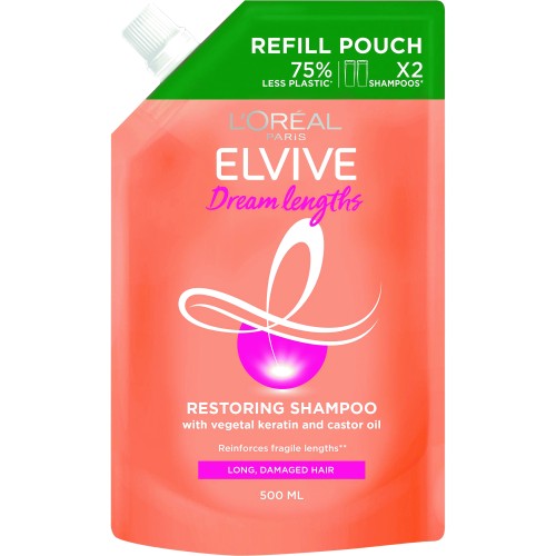 Elvive Dream Lengths Shampoo Refill Pouch for long damaged hair