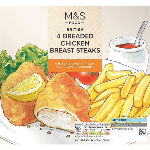 M&S British 4 Breaded Chicken Breast Steaks Frozen (380g) Compare