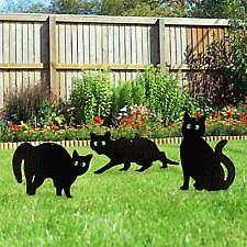 Gardenkraft Black Scarer Cat Metal Garden Stake Set of 3 Compare