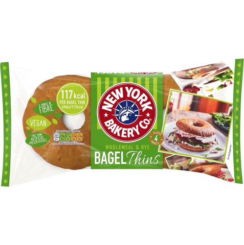 New York Bakery Co 4 Wholemeal & Rye Bagel Thins