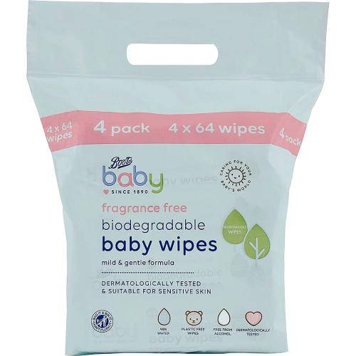 Baby Biodegradable Fragrance Free soft baby wipes 64x4 pack = 256 wipes