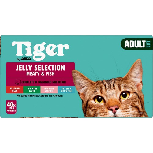 Tiger Meat Fish & Poultry Selection in Jelly Adult Cat Food Pouches 40x100