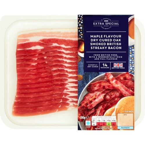 ASDA Extra Special Maple Flavour Dry Cured Oak Smoked British Streaky Bacon (200g) Compare
