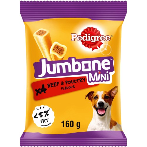 Pedigree Jumbone Mini Adult Small Dog Treats Beef & Poultry 4 Chews (4 x 160g)