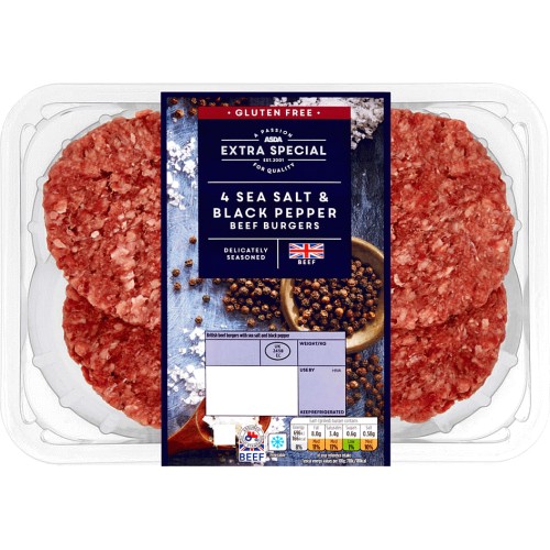 ASDA Extra Special 4 Salt & Cracked Black Pepper Beef Burgers (454g