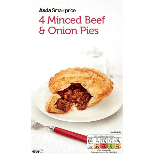 ASDA Smart Price 4 Minced Beef and Onion Pies (4 x 120g) Compare