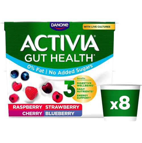 Activia Red Fruits No Added Sugar Gut Health Yogurt (8 x 115g)
