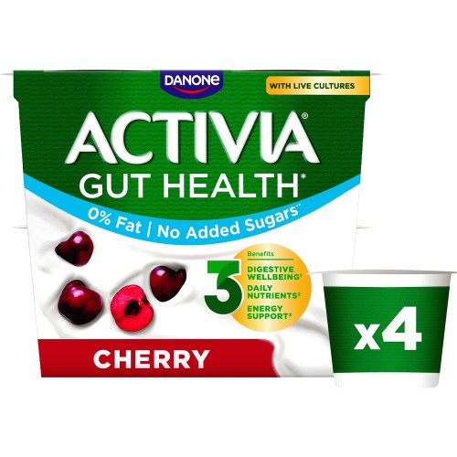 Activia Cherry No Added Sugar Gut Health Yogurt (4 x 115g)