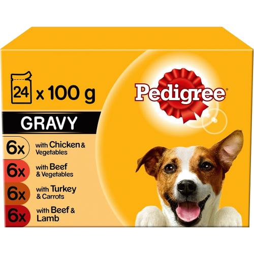 Pedigree Adult Wet Dog Food Pouches Mixed Selection in Gravy (24 x 100g