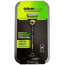 Gillette Labs Exfoliating Bar Razor Handle + 2 Blades + Stand Neon