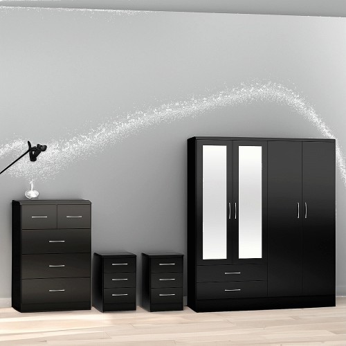 Seconique Nevada Black Gloss 4 Piece Bedroom Furniture Set Compare Prices & Where To Buy