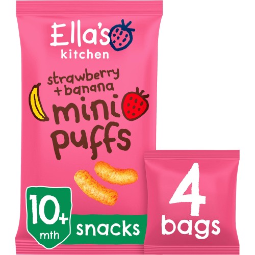 Organic Strawberry and Banana Mini Puffs Multipack Baby Snack 10+ Months