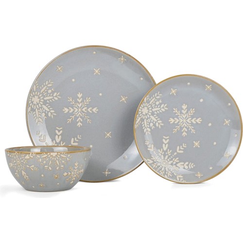 George Home Grey Snowflake Reactive Glaze Dinner Set 12pce - Compare ...