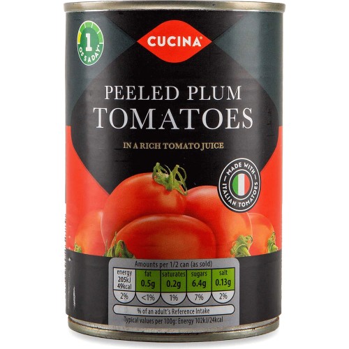 Cucina Peeled Plum Tomatoes In A Rich Tomato Juice (260g Drained