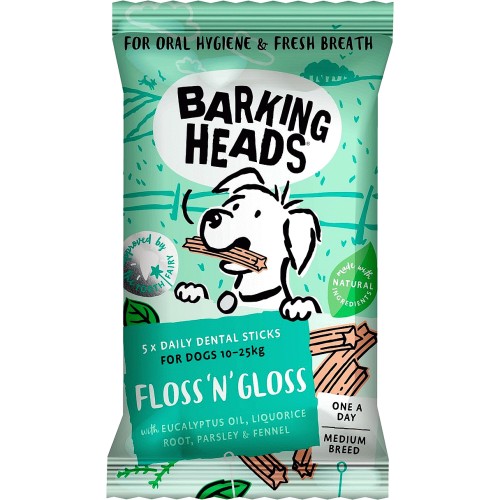 Barking Heads Floss & Gloss Medium Breed Dog Dental Sticks (5 x 150g)