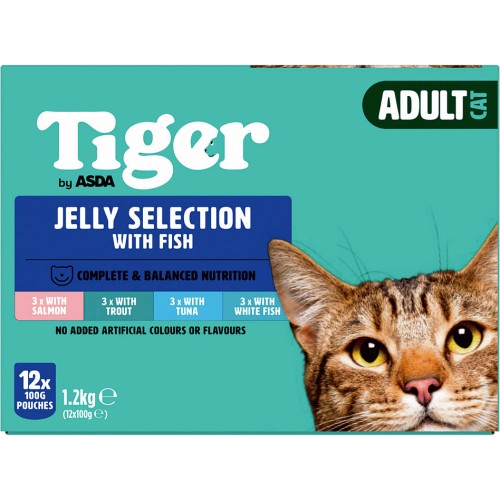 Tiger Fish Selection in Jelly Adult Cat Food Pouches 12x100