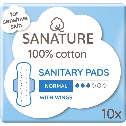 Sanature 100 Cotton Sanitary Pads Normal with Wings (10) Compare
