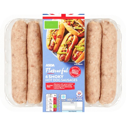 ASDA Flavourful 6 Smoky Pork Hot Dog Sausages (540g) - Compare Prices