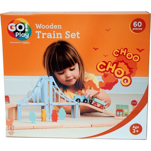 Chad Valley *Chad Valley Children's Wooden 60 Piece Train Set 3 Years Wooden Train Toy Gift 