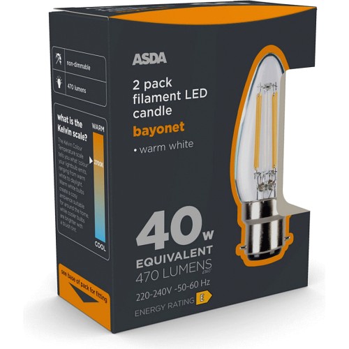 ASDA LED Filament Classic Large Clear Lightbulb (2 x 40w