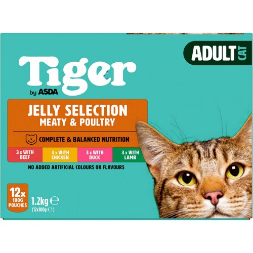 Tiger Meat Favourites in Jelly Adult Cat Food Pouches 12x100