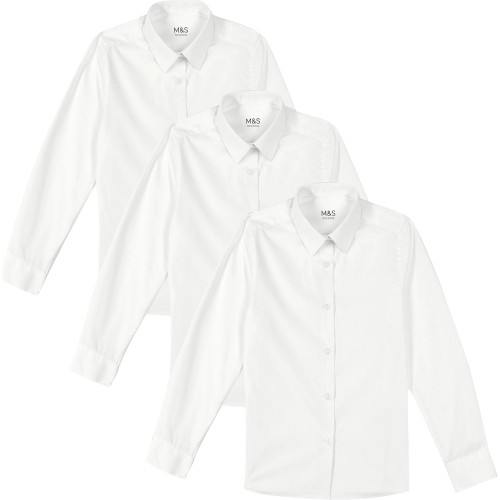 Girls' Slim Fit Easy to Iron Blouses Size 5-6 Years White