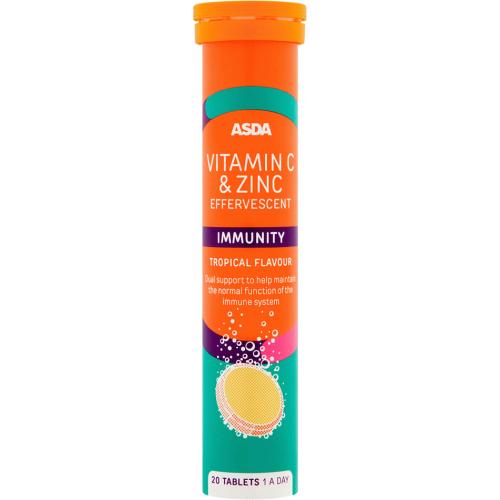 ASDA Vitamin C & Zinc Effervescent Immunity Tropical Flavour 20 Tablets (20 x 82g) Compare