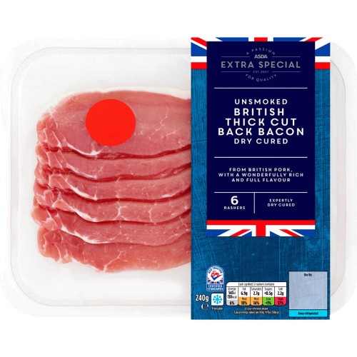 ASDA Extra Special Unsmoked Thick Cut Back Bacon Dry Cured 6 Rashers (240g) Compare Prices