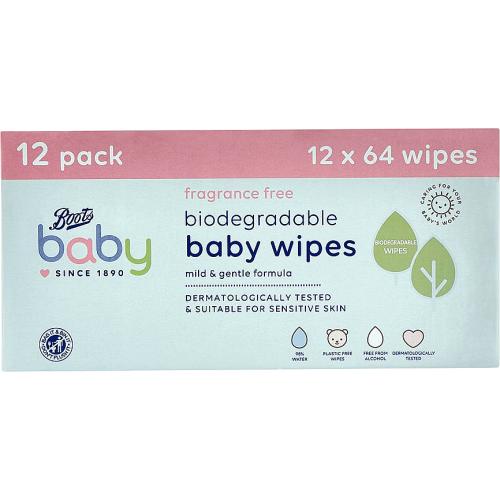 Baby Fragrance Free Biodegradable soft baby wipes 64x12 pack = 768 wipes