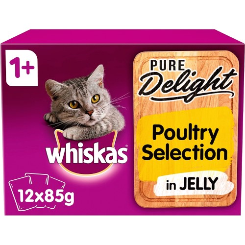 Whiskas Pure Delight Adult Cat Food Pouches Poultry in Jelly (12 x 85g