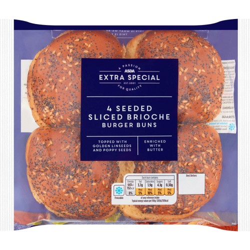 ASDA Extra Special 4 Seeded Sliced Brioche Burger Buns (4) Compare
