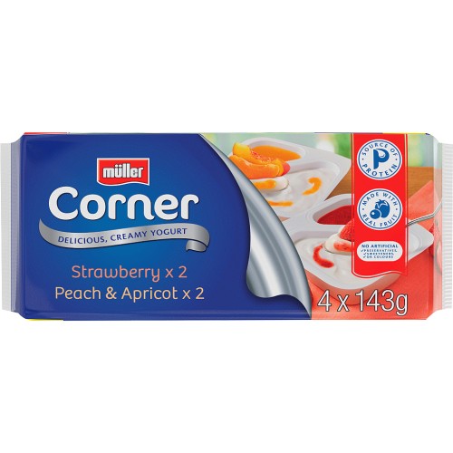 Muller Corner Strawberry, Peach & Apricot Yogurts (6 x 143g) Compare