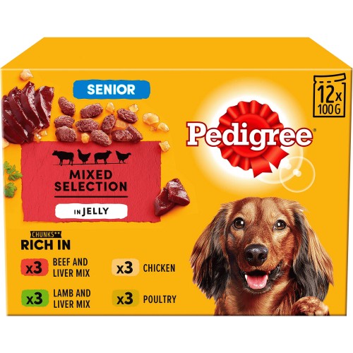 Senior Wet Dog Food Pouches Mixed in Jelly